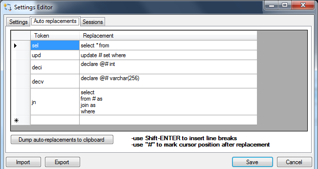 Autoreplacement feature in SSMS (settings) with SSMSBoost add-in