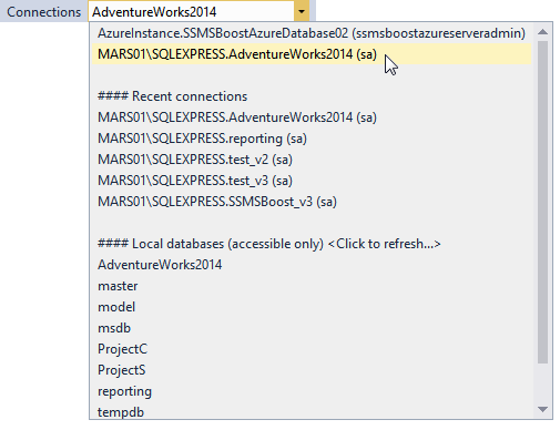 Quick connection switching in SSMS with SSMSBoost add-in