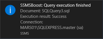 SSMS query execution complete popup