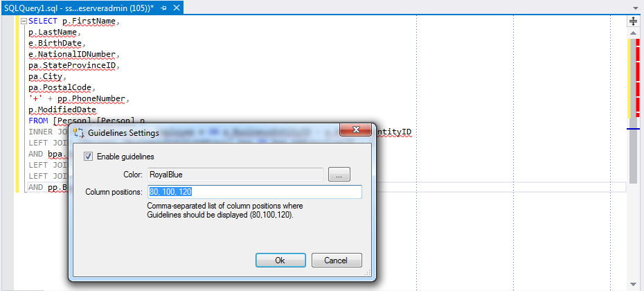 Vertical Guidelines in SQL Server Management Studio