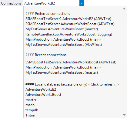 Quick connection switching in SSMS with SSMSBoost add-in