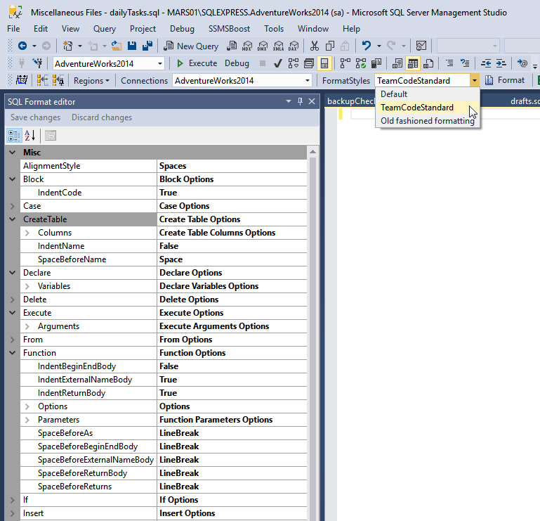 sql server management studio format query sql server management studio format query