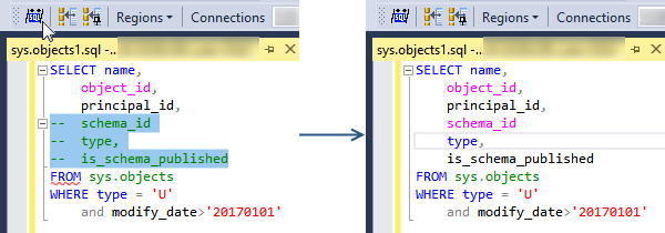 Comment selection in SSMS with SSMSBoost add-in