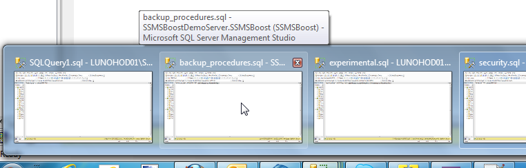 Alternative SSMS window caption with aero peek: SSMSBoost add-in