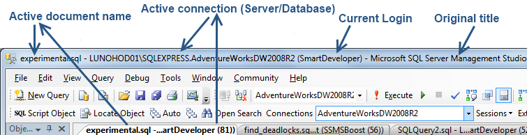 Alternative SSMS window caption: SSMSBoost add-in